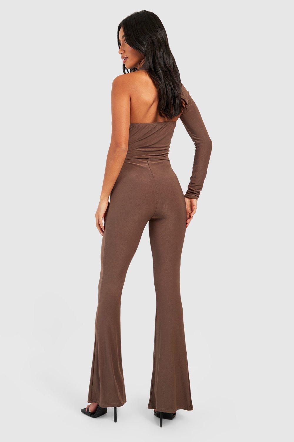 Wide Leg Jersey Jumpsuit with Pockets - Taupe