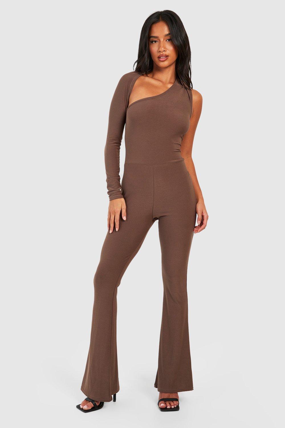 Wide Leg Jersey Jumpsuit with Pockets - Taupe