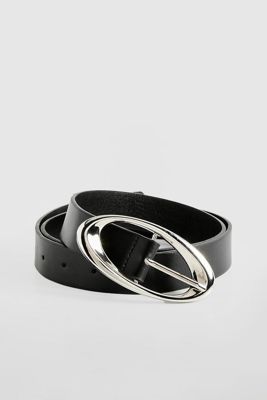 Cintura color argento con dettagli ovali, Black image number 1