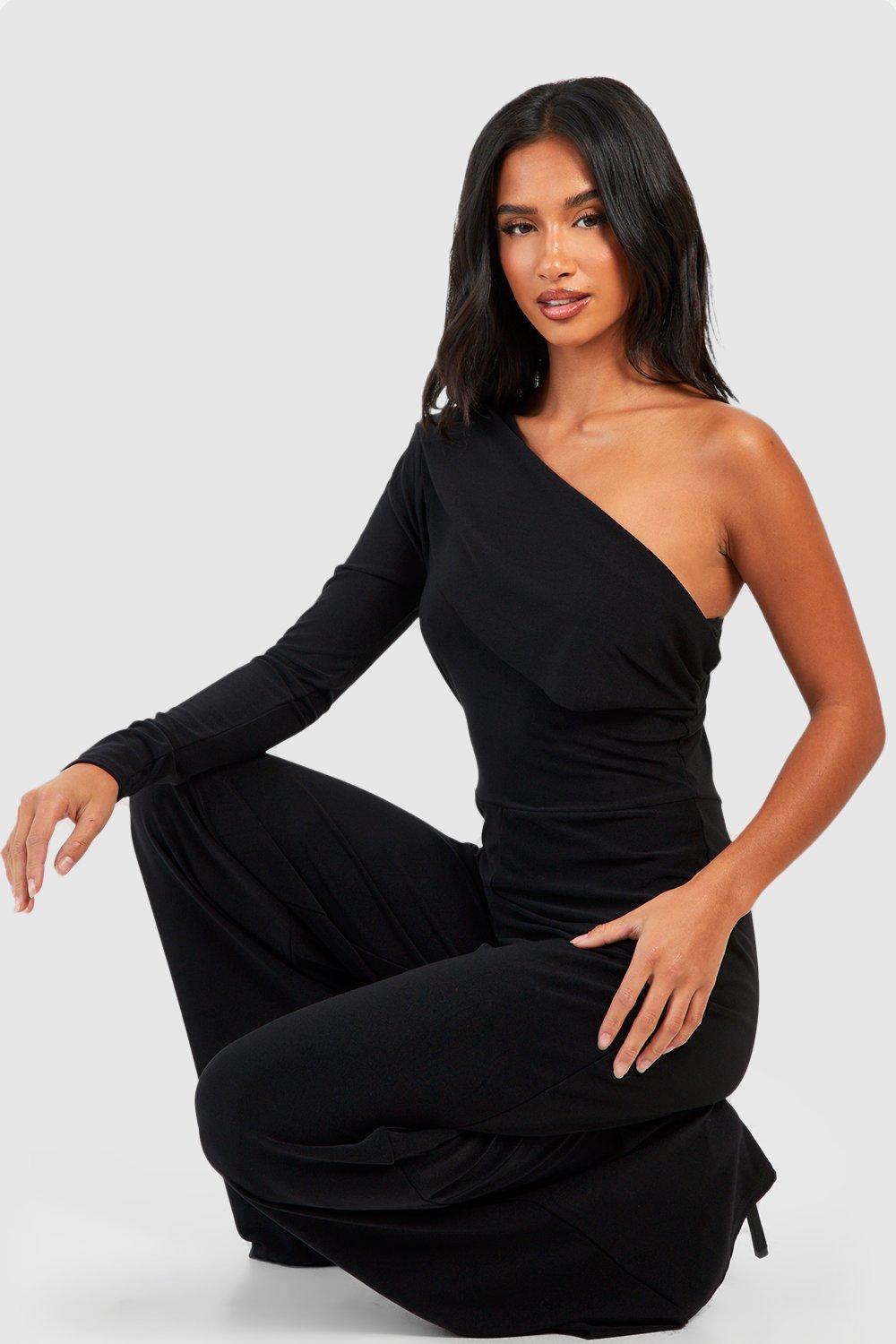 Petite Premium Slinky Shoulder Pad One Sleeve Jumpsuit