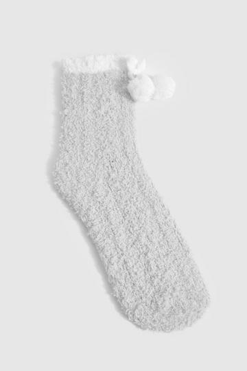 Grey Pom Pom Fluffy Bed Socks grey