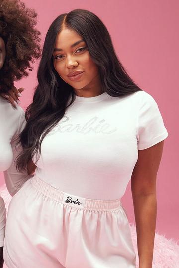 Barbie Diamante Short Sleeve Crop Top white