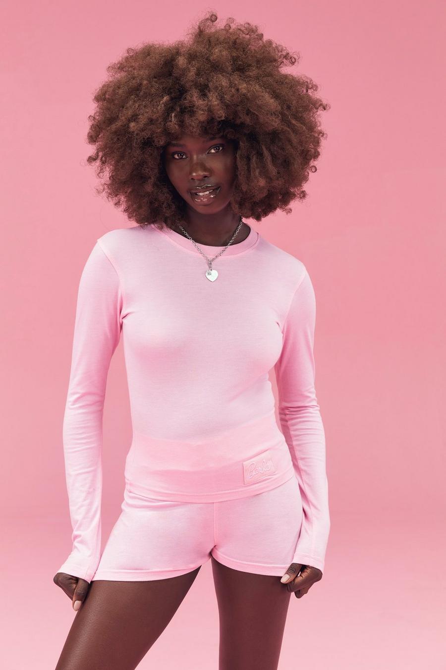 Baby pink rosa Barbie Label Detail Long Sleeve Top 
