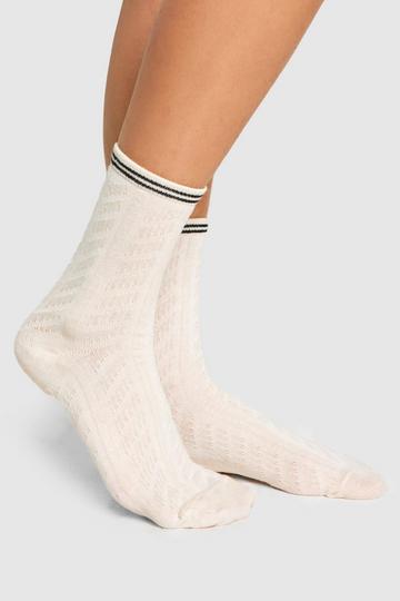 Single Cable Knit Sports Socks cream