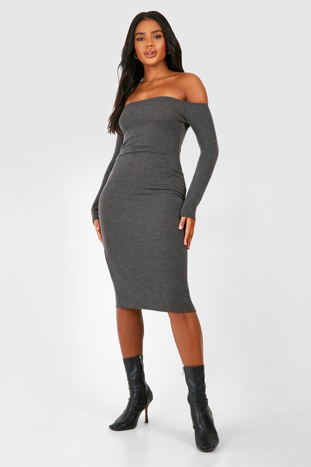 Boohoo bardot midi dress best sale