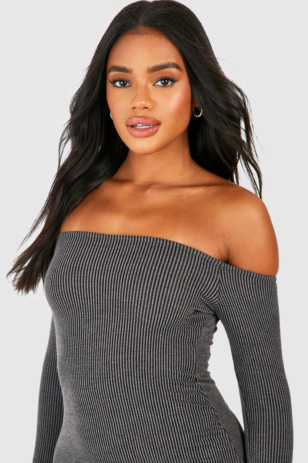 Black ribbed bardot top dress