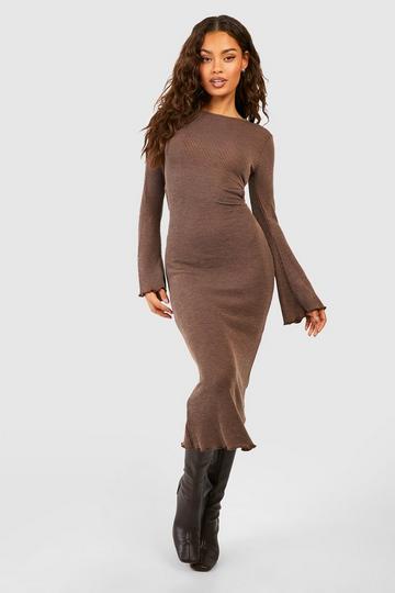 Washed Rib Cut Out Midi Dress chocolate