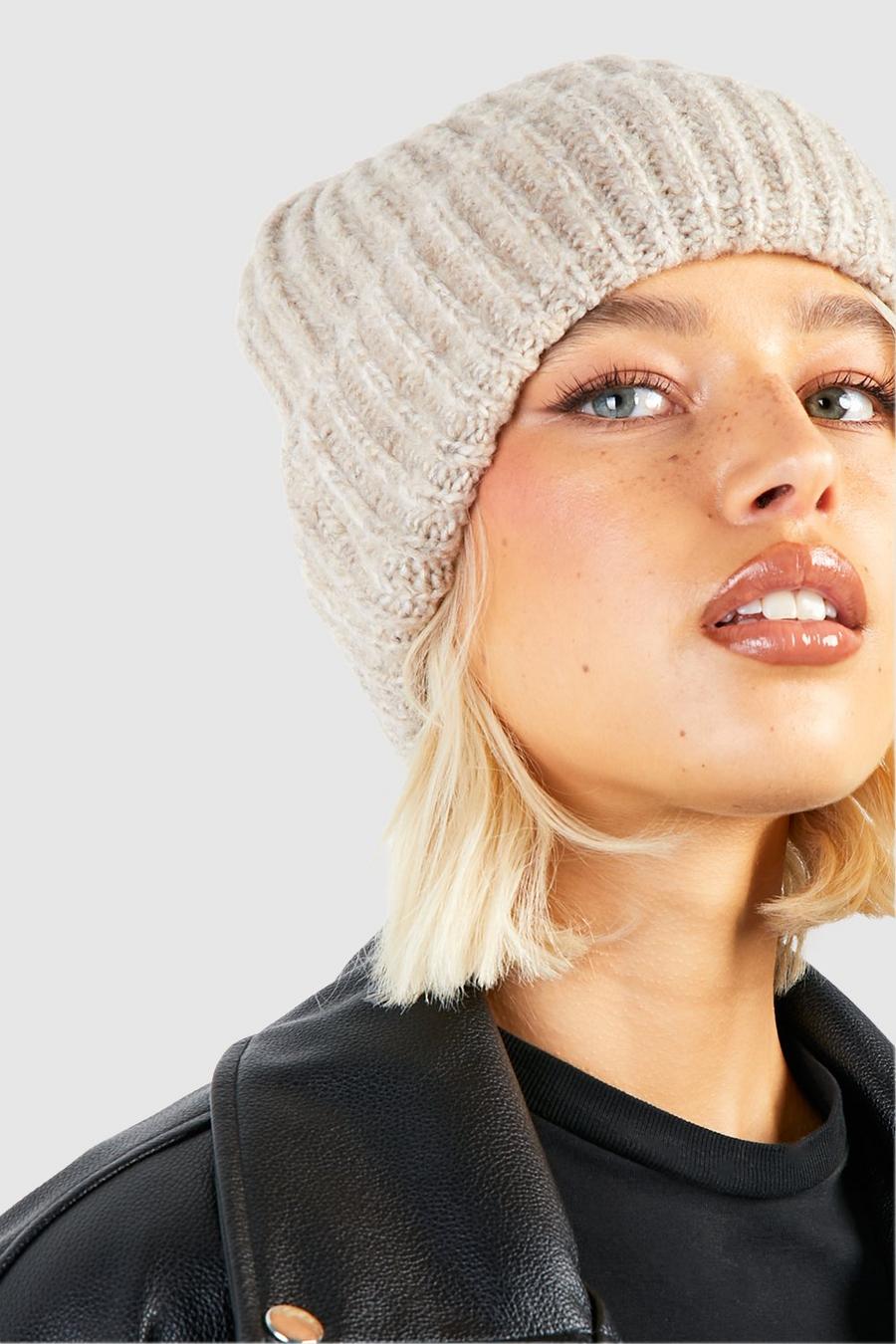Beige Soft Ribbed Knit Beanie image number 1