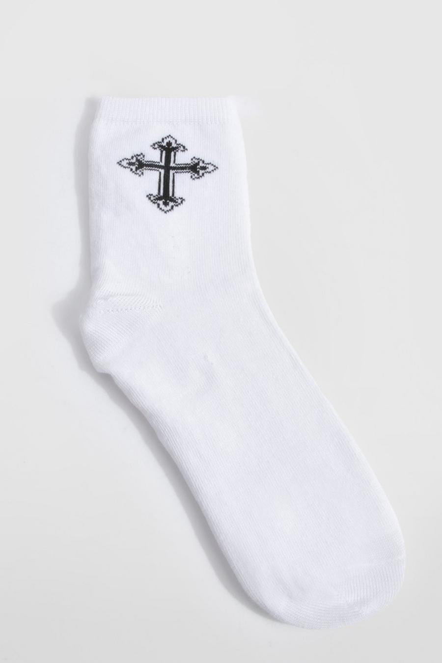 White Single Cross Detail Socks 