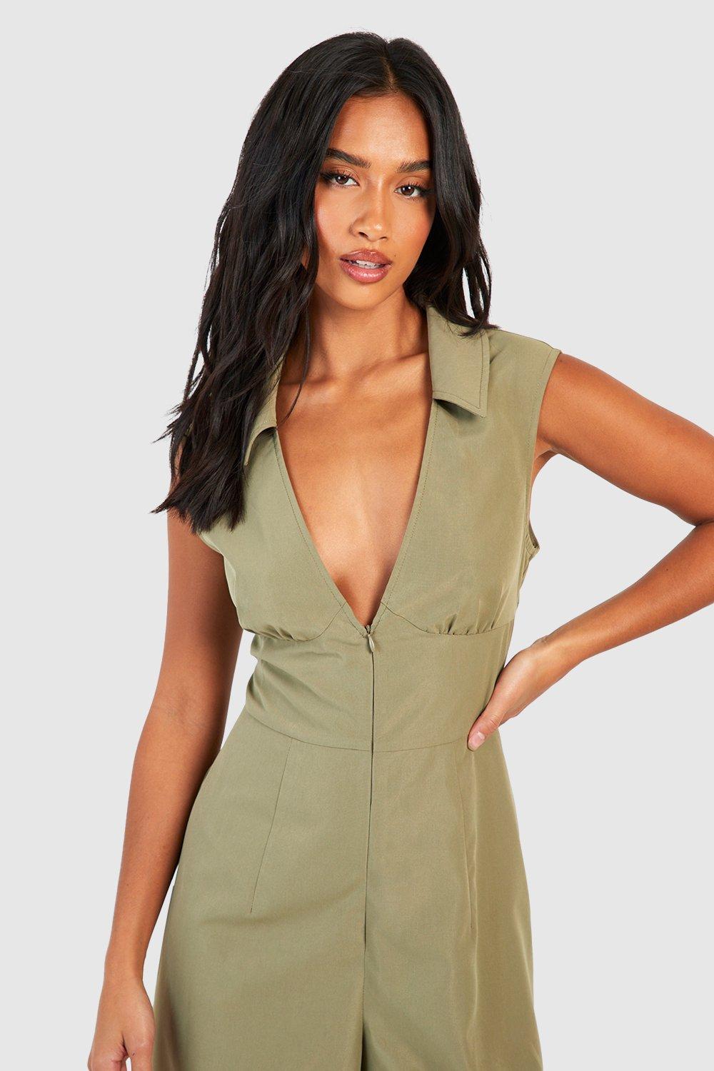 Petite Zip Front Wide Leg Jumpsuit