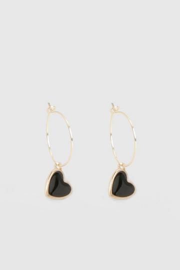 Black Heart Drop Earrings gold