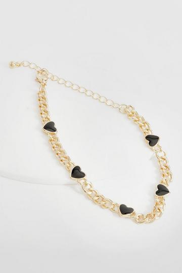 Gold Metallic Black Heart Chain Bracelet