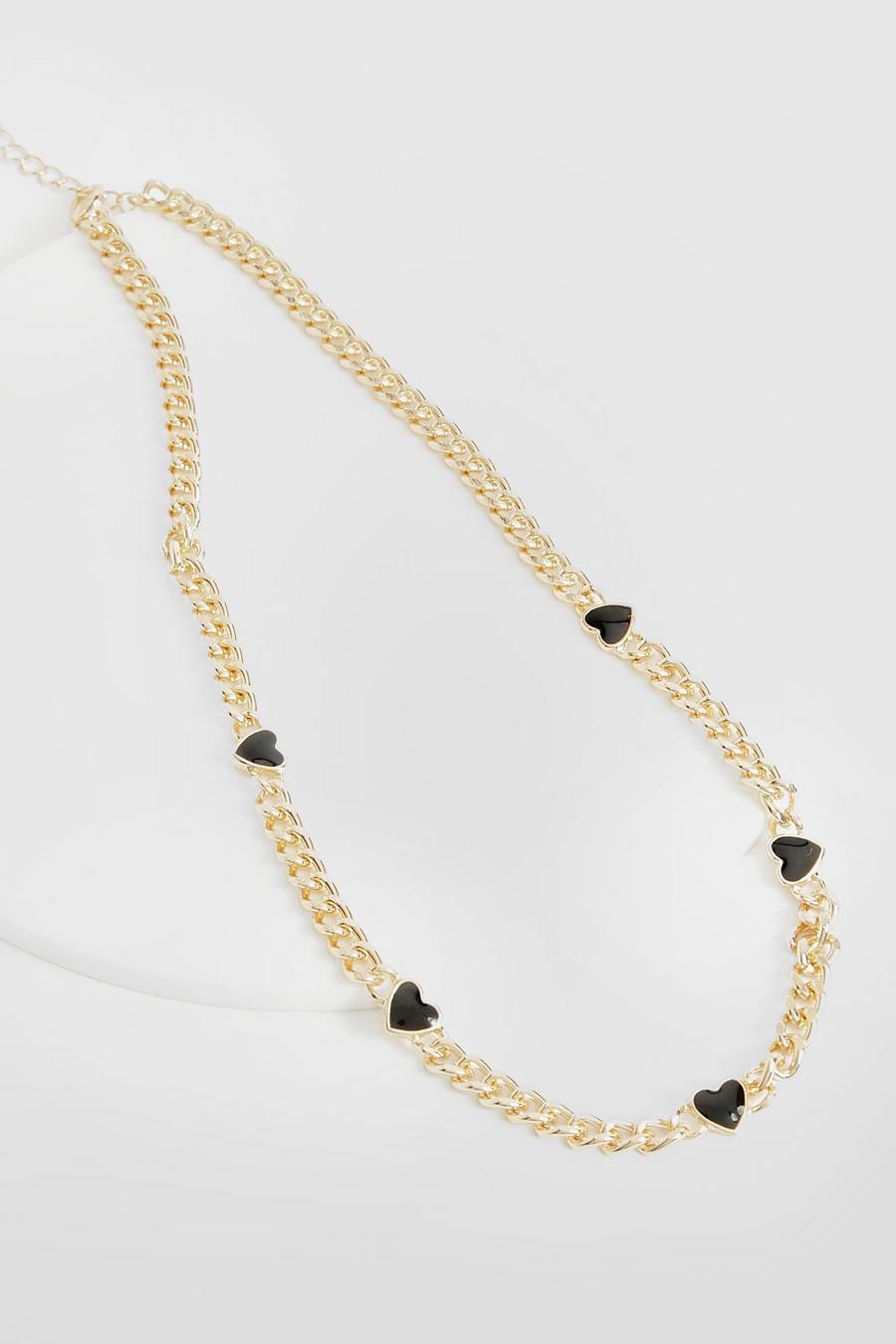 Gold Black Heart Chain Necklace 