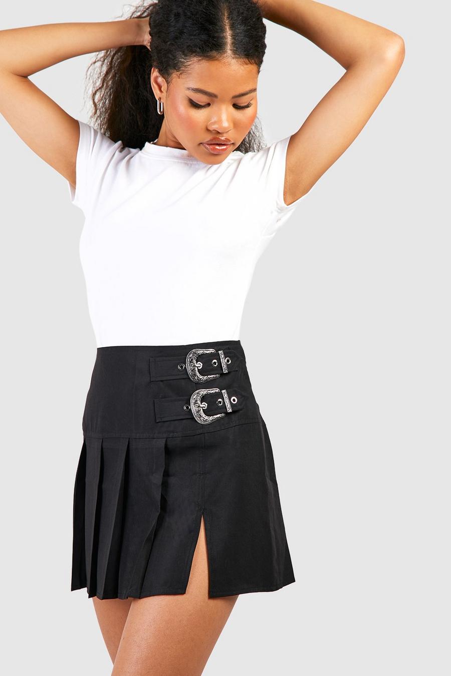 Black Petite Buckle Detail Printed Mini Skirt  image number 1