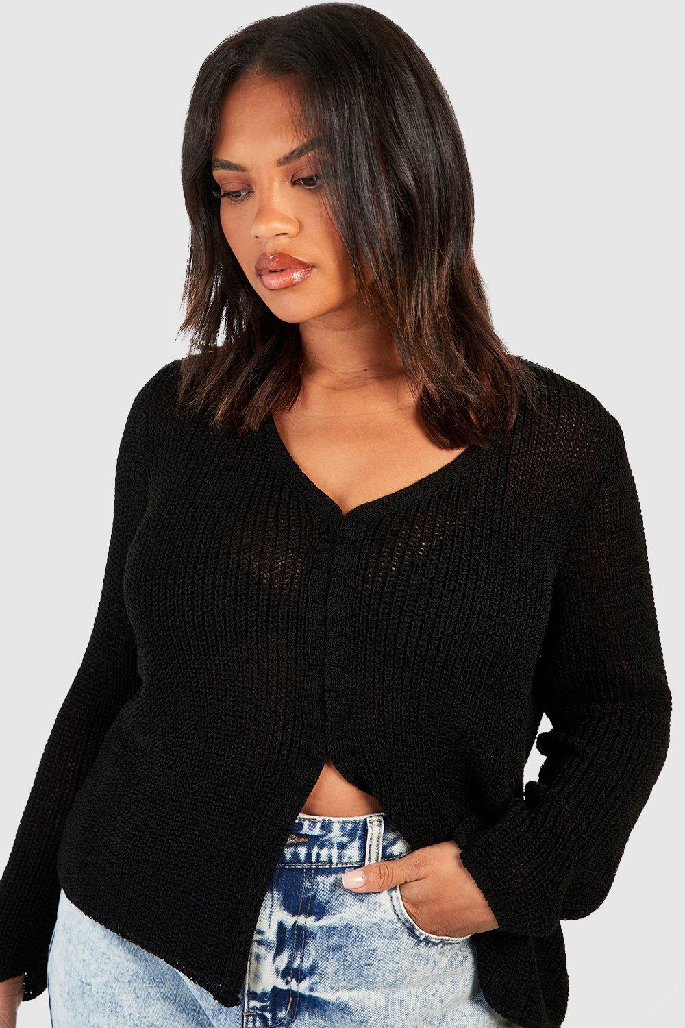 Black Hook And Eye Knitted Long Sleeve Top