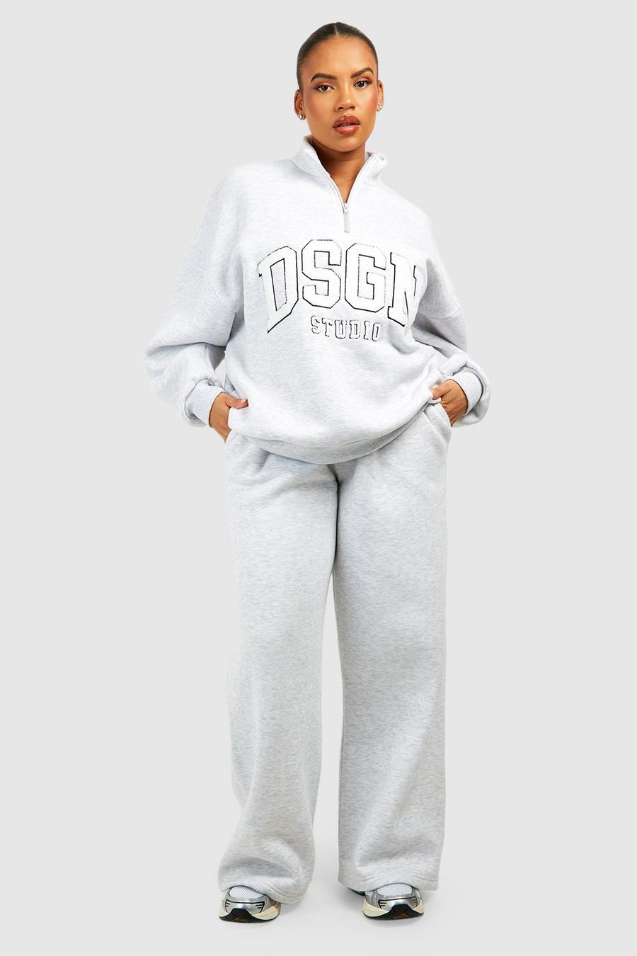 Plus Sweatshirt mit Dsgn Studio Applikation & Jogginghose mit geradem Bein, Ash grey image number 1