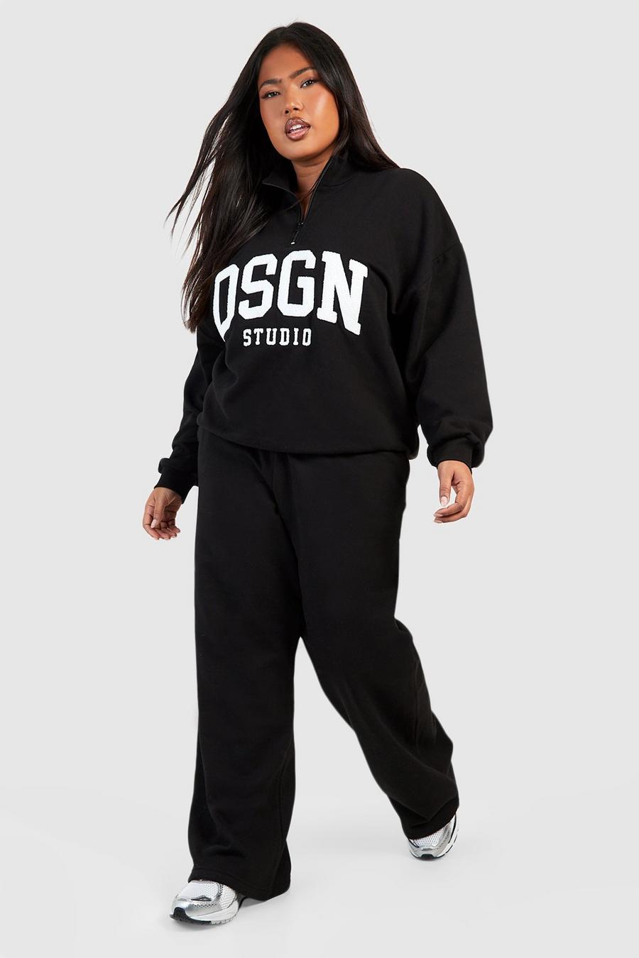 Plus Sweatshirt mit Dsgn Studio Applikation & Jogginghose mit geradem Bein, Black image number 1