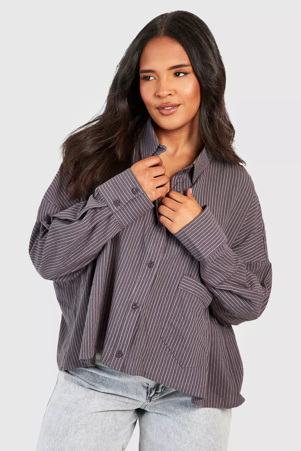Charcoal Plus Stripe Boxy Crop alternative image