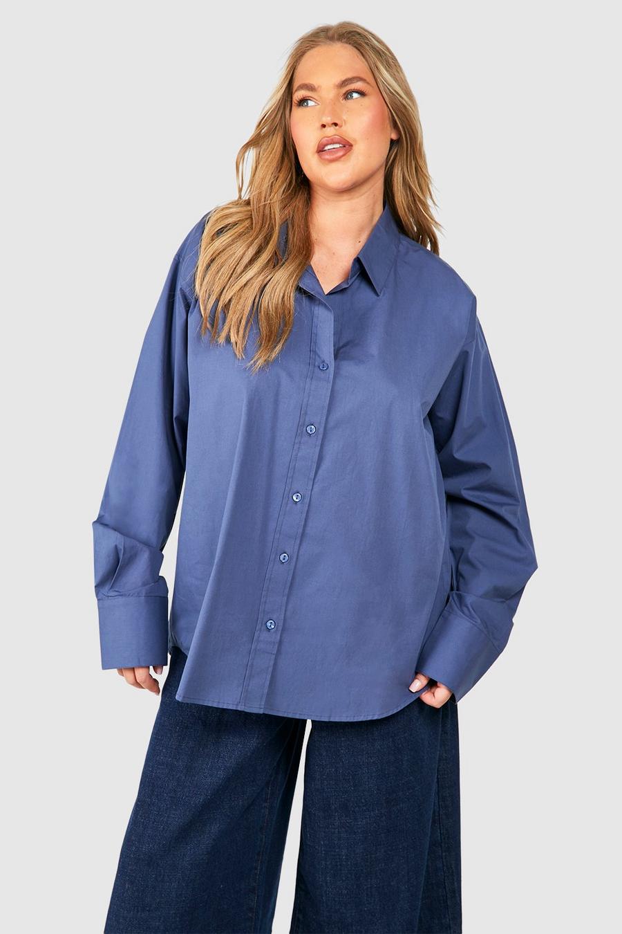 Camicia Plus Size oversize in cotone, Navy