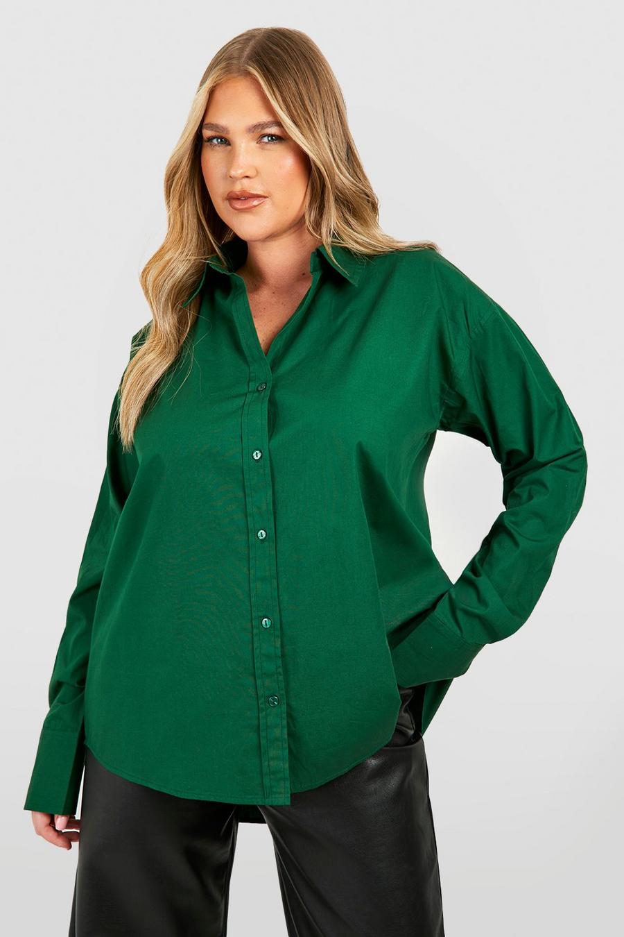 Plus Oversize Baumwoll-Hemd, Green image number 1