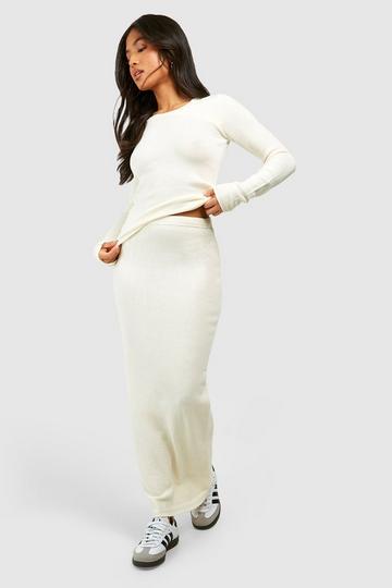 Petite Knit Maxi Skirt cream