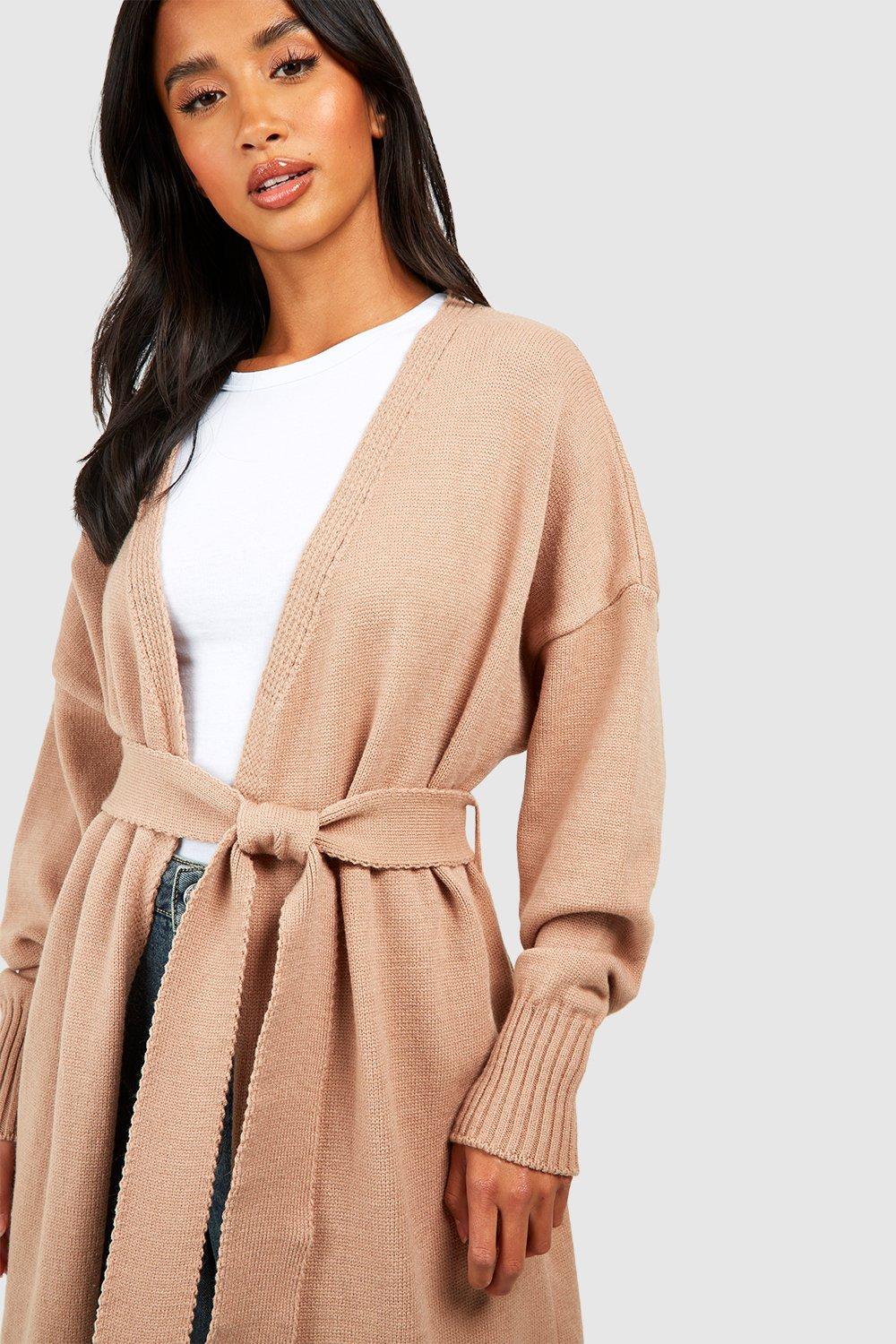 Beige belted outlet cardigan