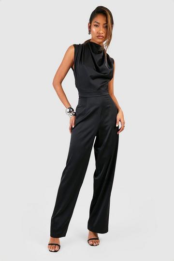 Satin Drape Blouson Jumpsuit black