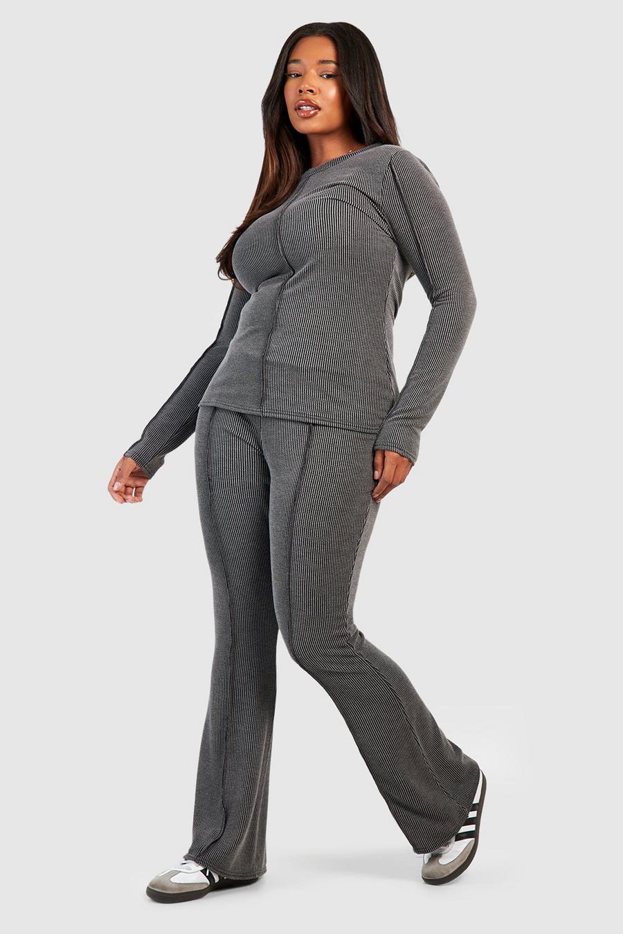 Pantaloni Plus Size slavati Fit & Flare a coste, Charcoal image number 1