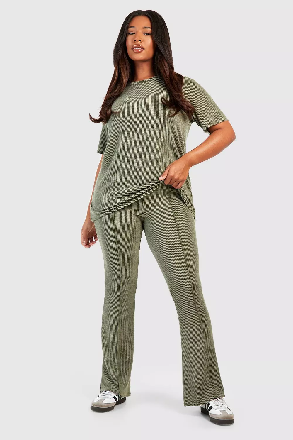 Washed khaki Plus Washed Fit And Flare Rib Trouser alternative image