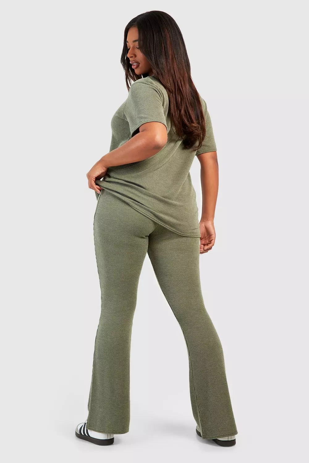 Washed khaki Plus Washed Fit And Flare Rib Trouser alternative image