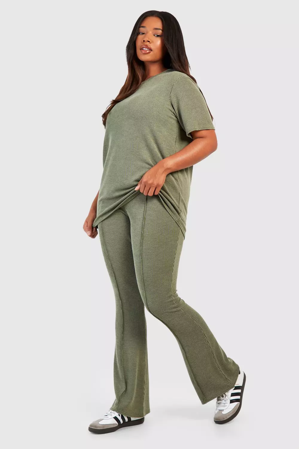 Washed khaki Plus Washed Fit And Flare Rib Trouser alternative image