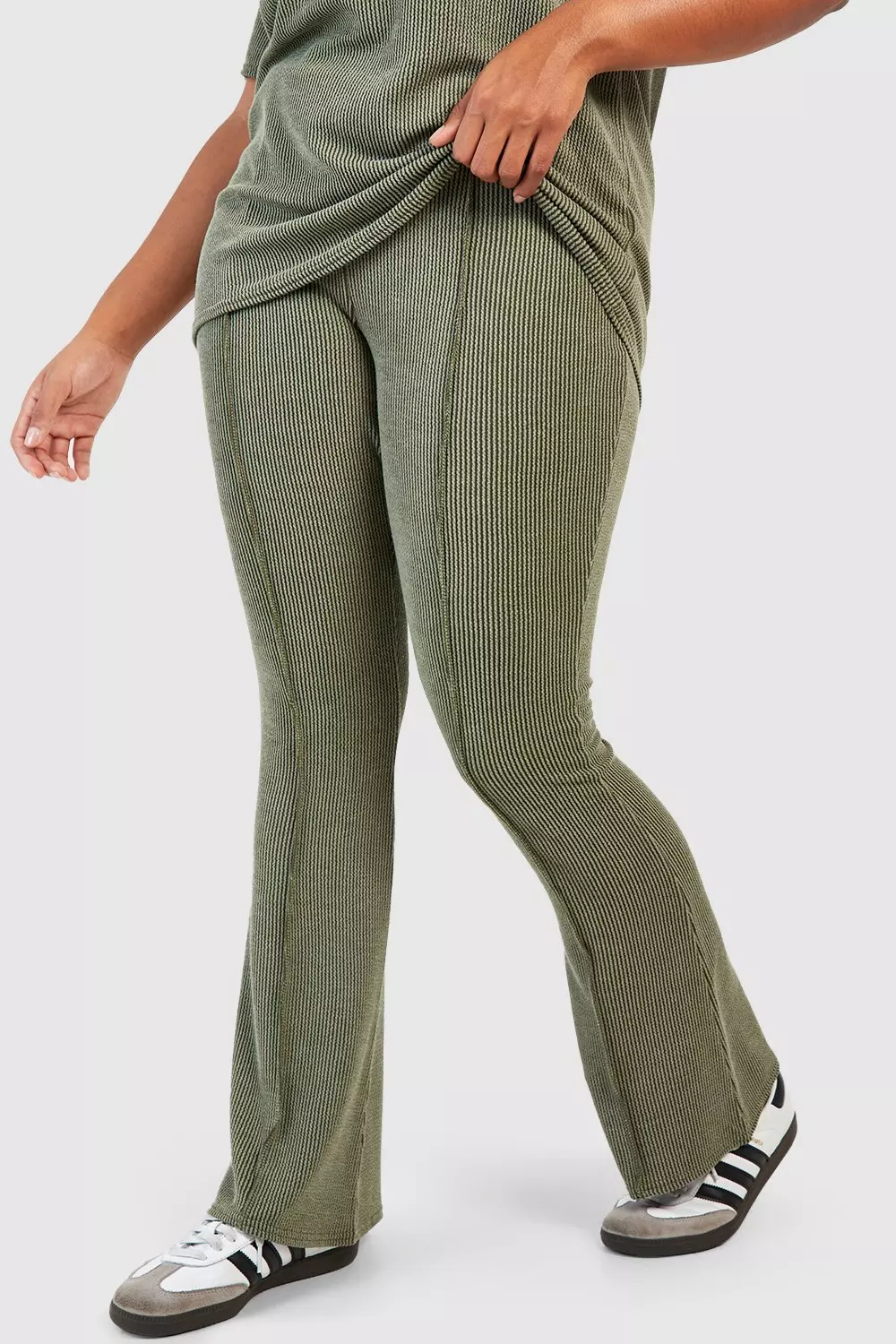 Washed khaki Plus Washed Fit And Flare Rib Trouser alternative image