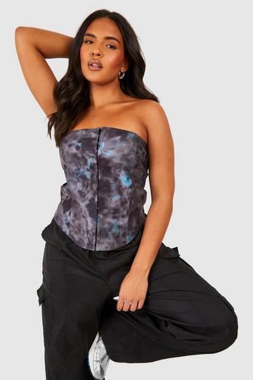 Plus Washed Strapless Bengaline Corset Top black