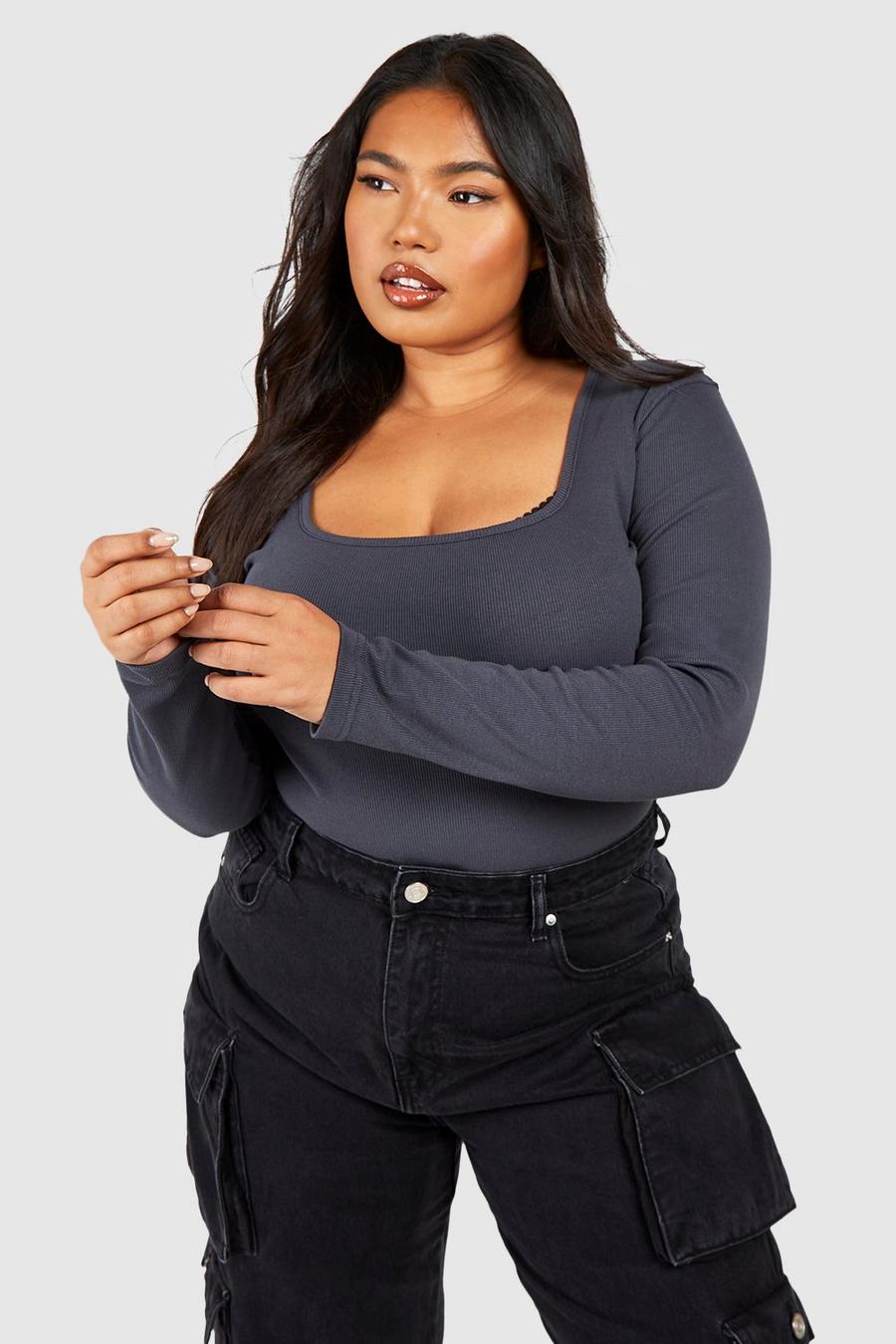 Charcoal Plus Square Neck Long Sleeve Top 