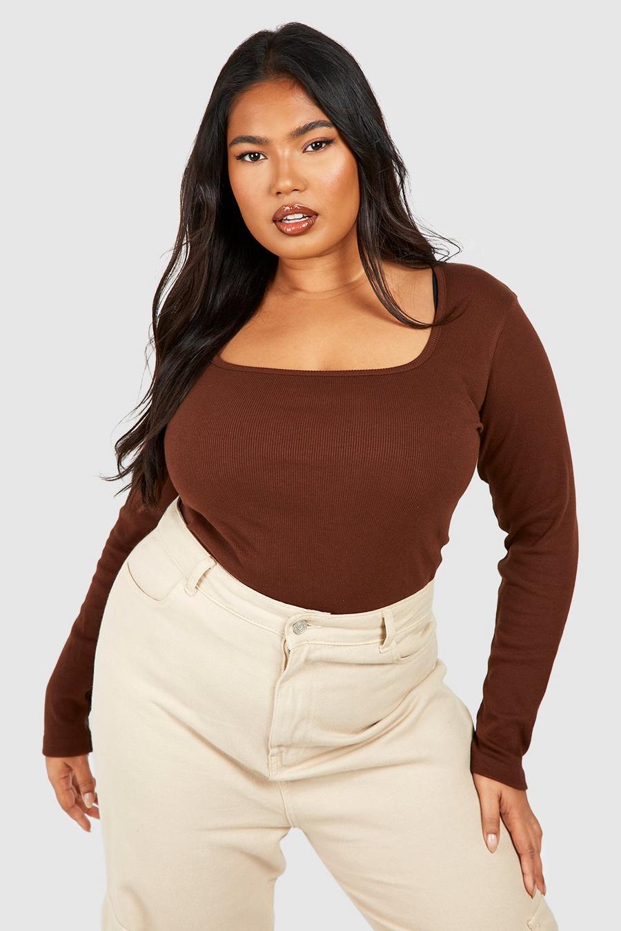 Chocolate Plus Square Neck Long Sleeve Top  image number 1