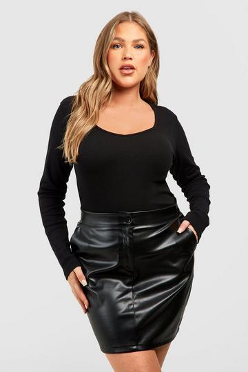 Plus Sweetheart Neck Long Sleeve Bodysuit black