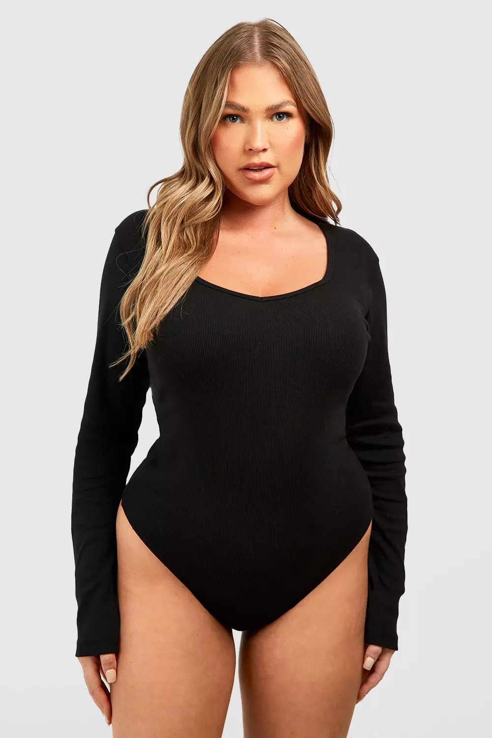 Black Plus Sweetheart Neck Long Sleeve Bodysuit  alternative image