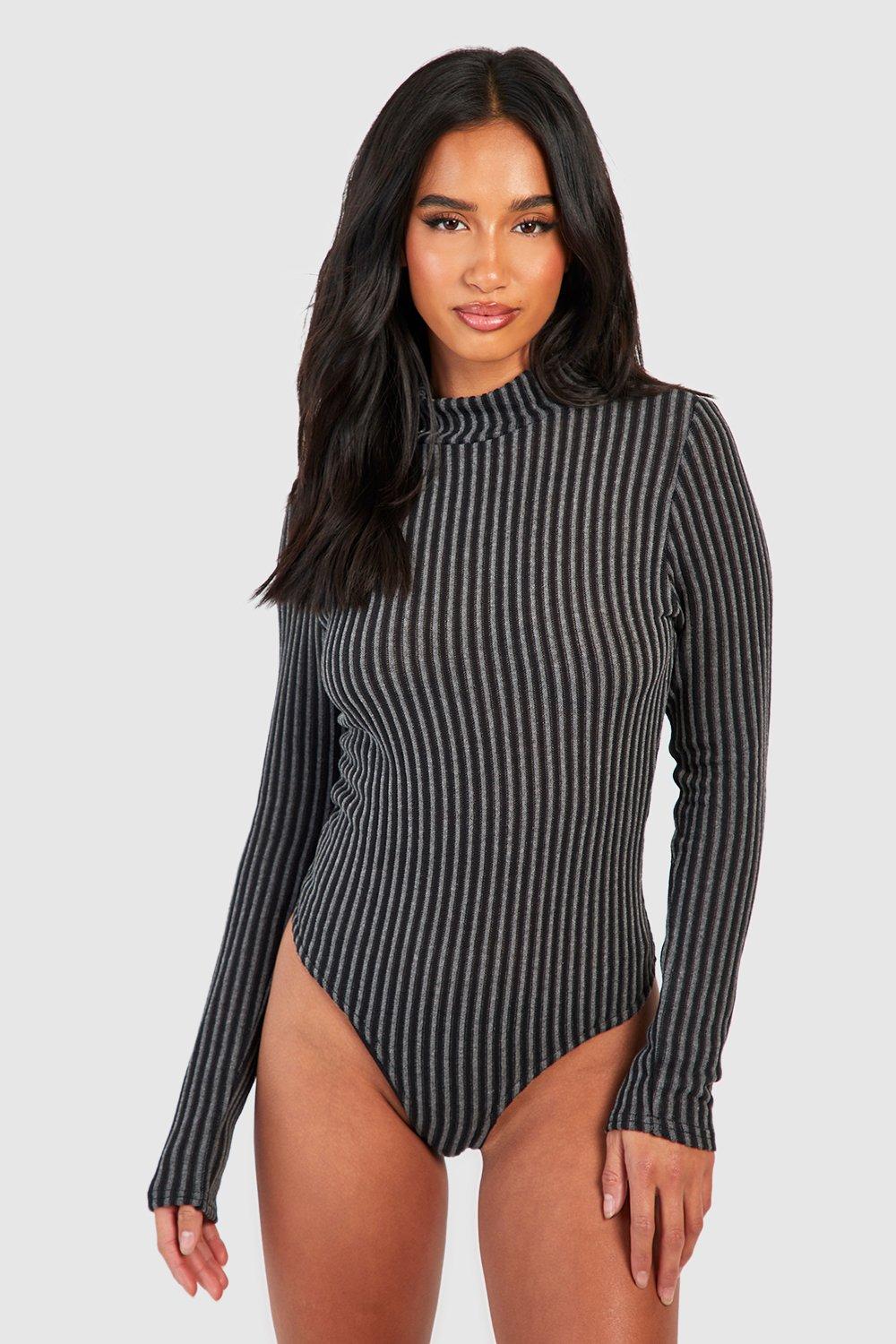 Petite Rib High Neck Long Sleeve Bodysuit