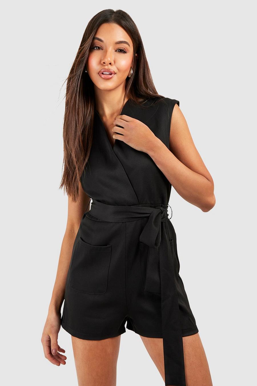 Black Tailored Wrap Playsuit image number 1