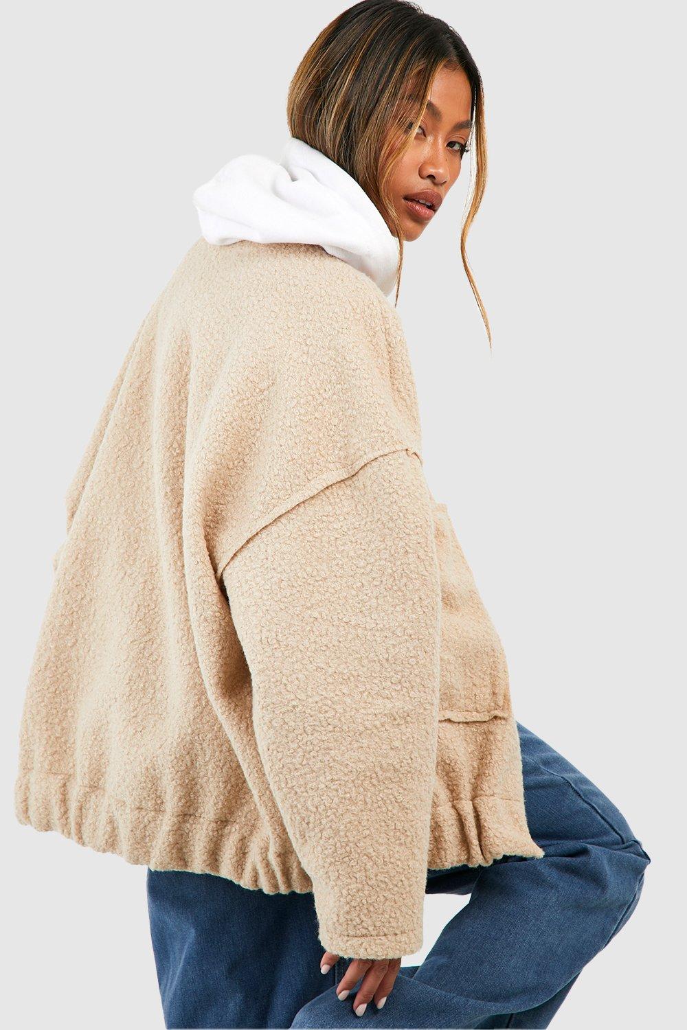 Women's Wool Look Oversized Bomber Jacket