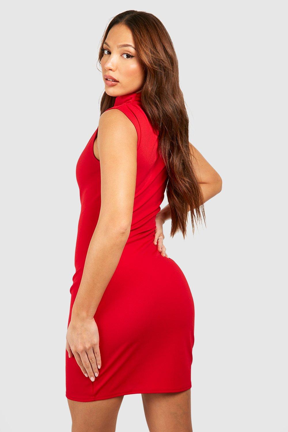 Ruched red mini outlet dress