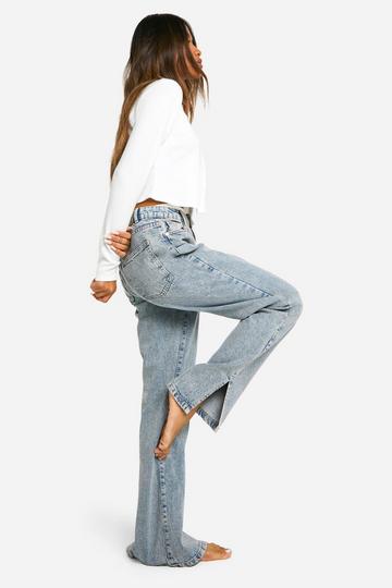 Basic Jeans Met Split En Rechte Pijpen light blue