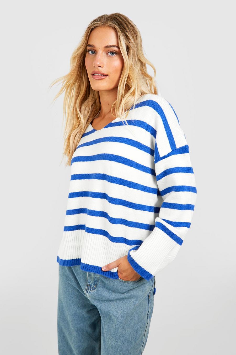 Gestreifter Pullover, Bright blue image number 1