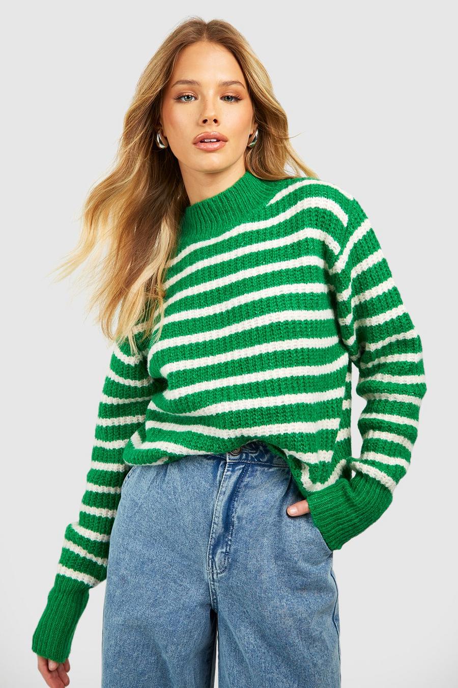 Maglione in maglia spessa a righe, Green