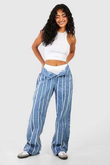 Gerafelde Wide Leg Jeans Met Naaddetail light blue