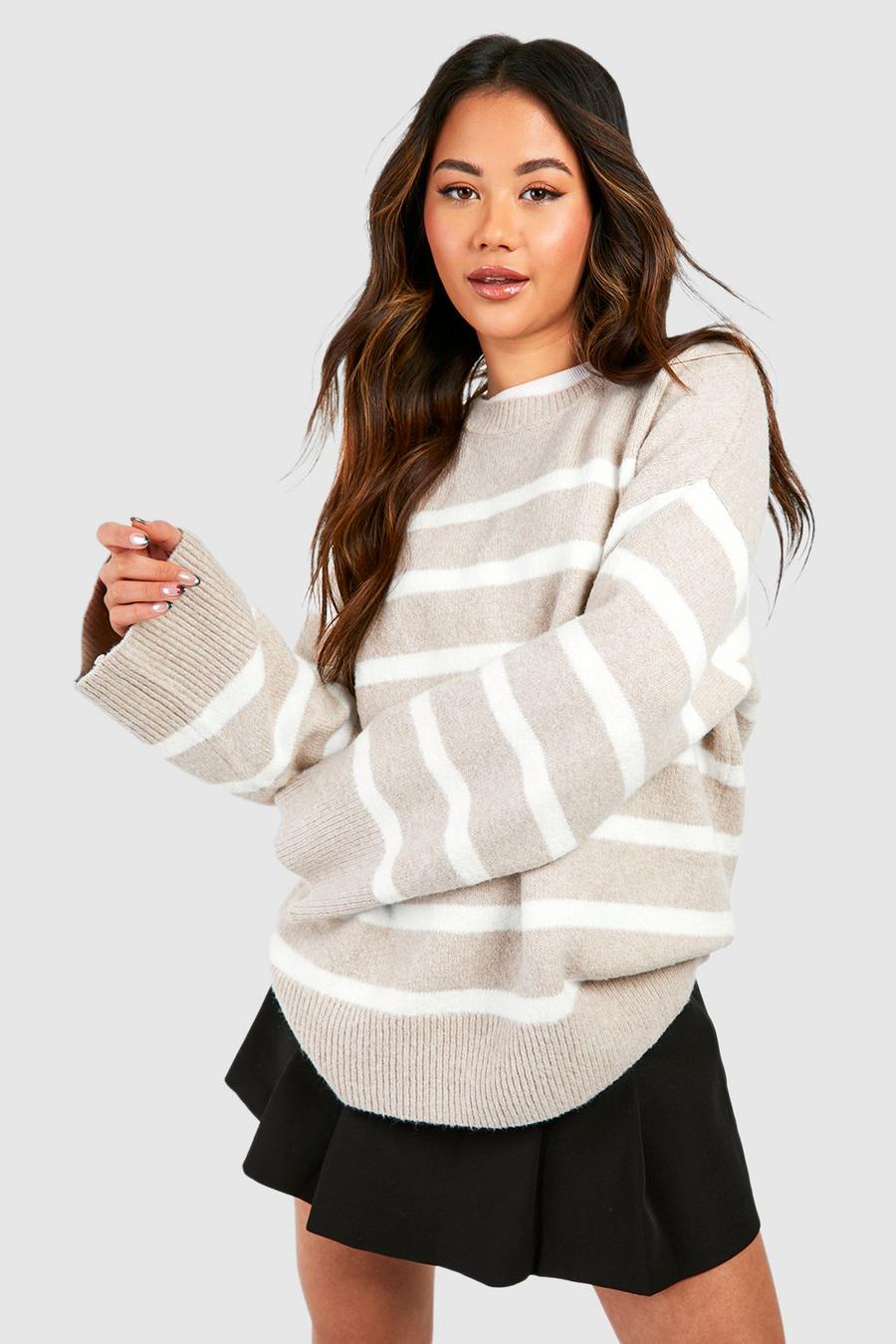Gestreifter Oversize Pullover, Stone image number 1
