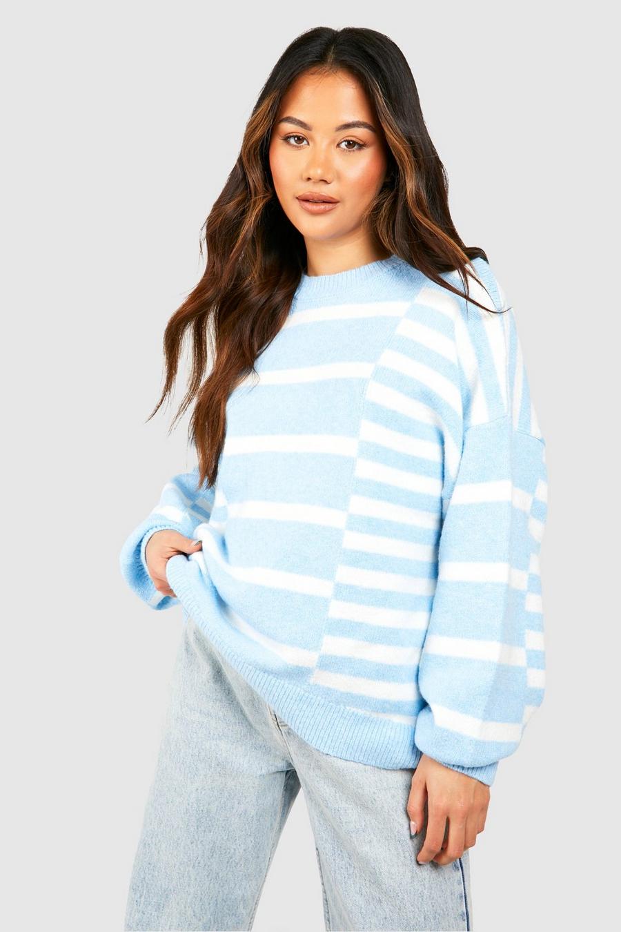 Light blue Mixed Stripe Oversized Sweater image number 1