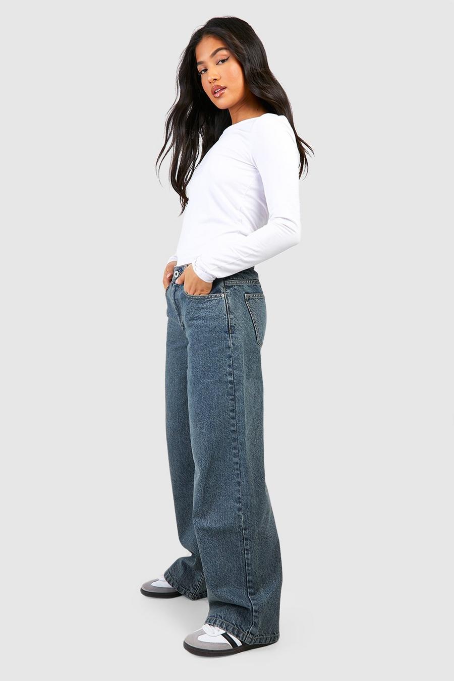 Petite Basics Jeans mit hohem Bund und super weitem Bein, Vintage wash image number 1