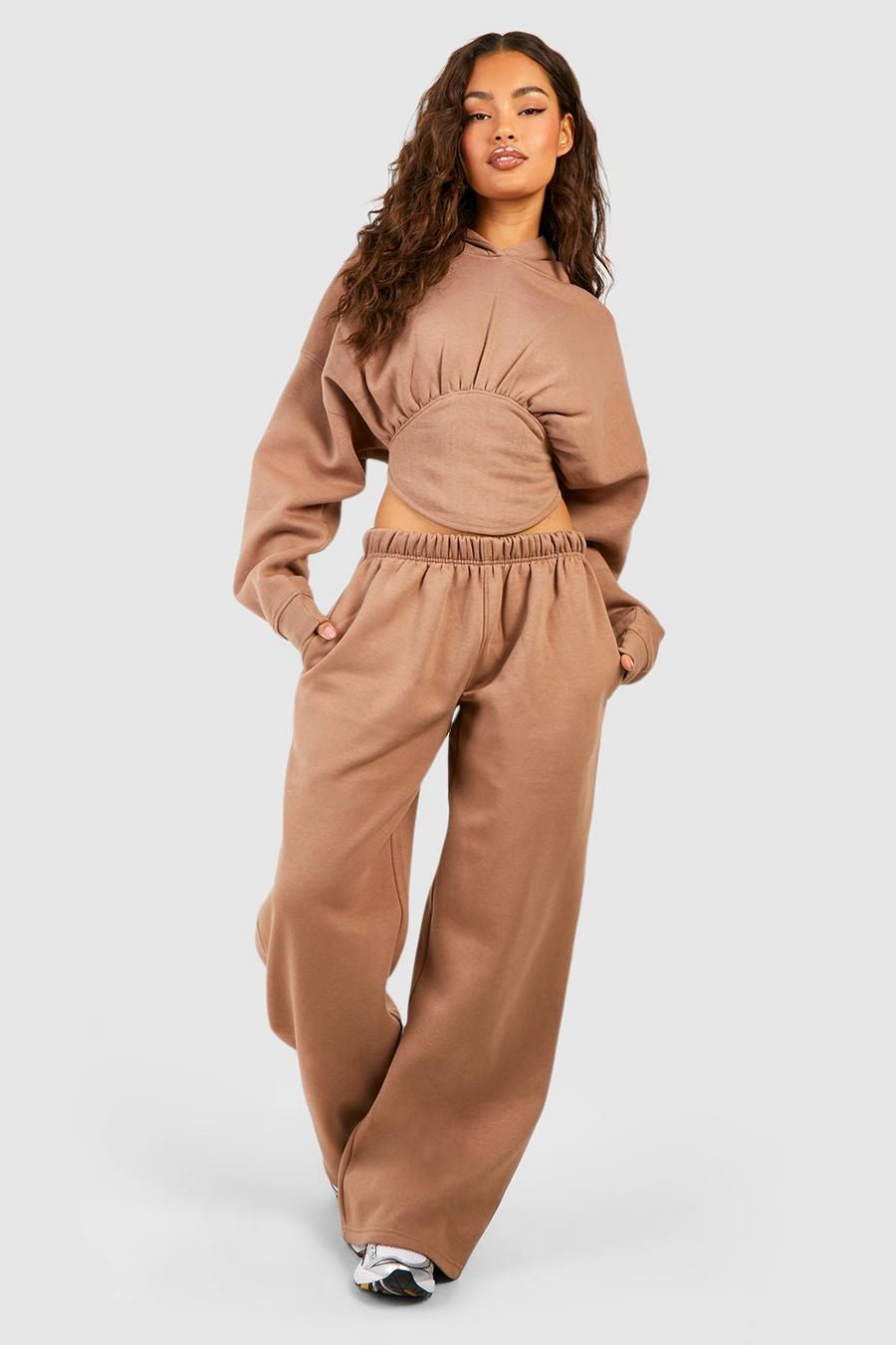Mocha Corset Hoodie And Straight Leg Jogger Tracksuit image number 1