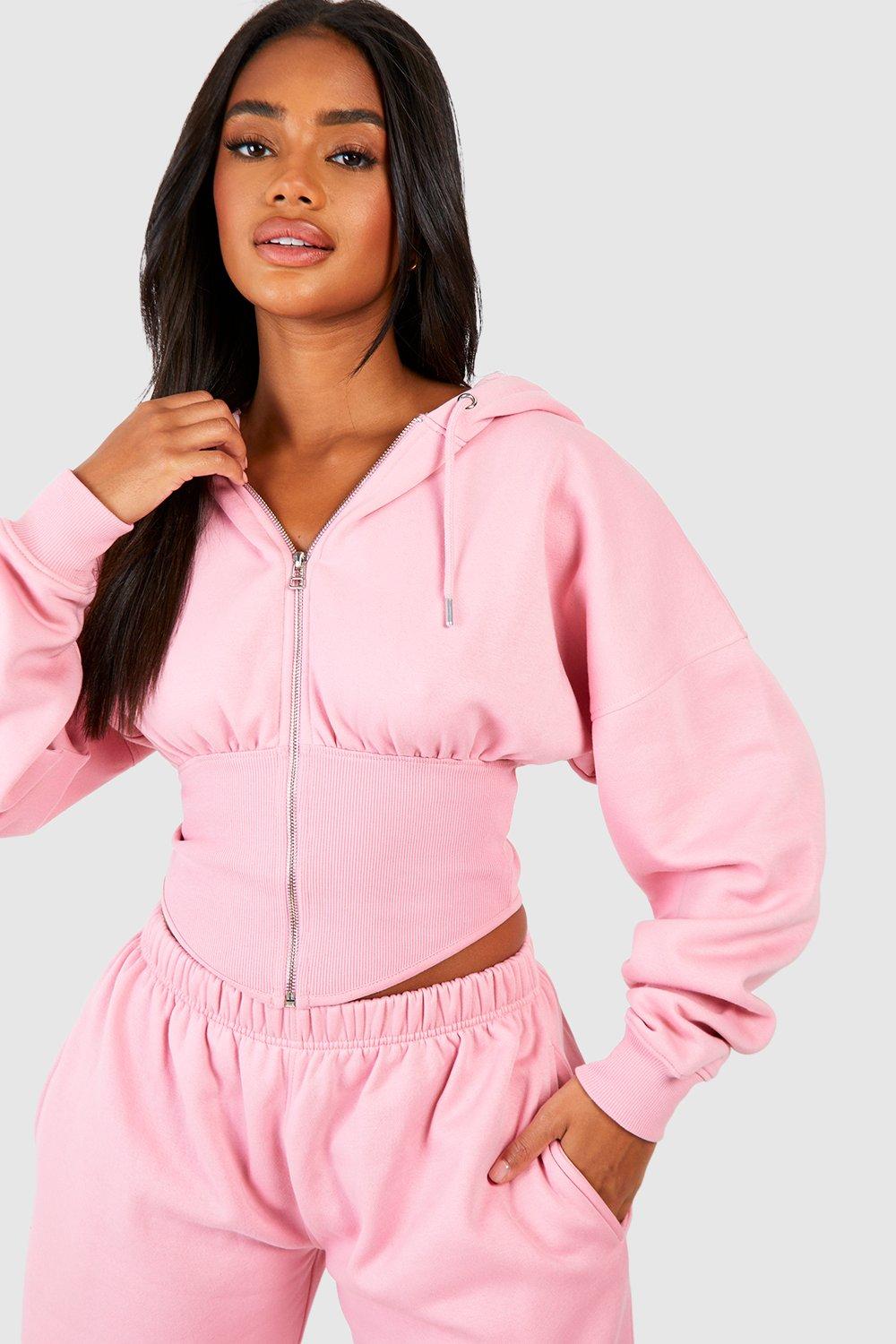 Corset Zip Hoodie And Straight Leg Jogger Tracksuit boohoo